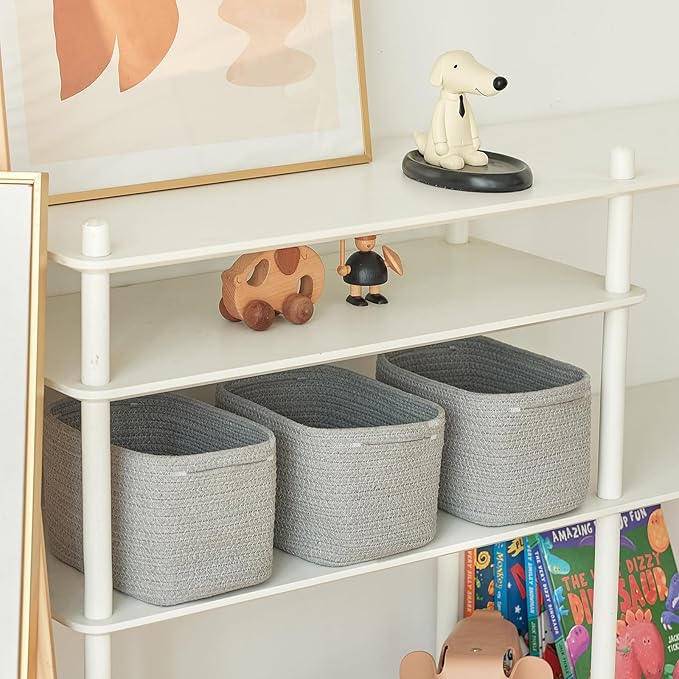 Small Cotton Rope Basket – Storage Bin for Organizing (10.6" x 6.7" x 6.7"), Bathroom Storage Basket for Shelf, Counter & Closet（Grey）