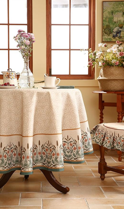 patdrea Designer Vintage Linen Round Table Cloth,Anti-Wrinkle Breathable French Tablecloth,Fall Decor Table Cover for Kitchen Dining,Christmas,Thanksgiving,Tea Party,Diameter 67"-Cudillero