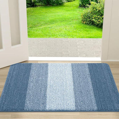 Kitinjoy Indoor Outdoor Door Mat, 30x17 Non-Slip Absorbent Dirt Trapper, Low-Profile Washable Inside Entrance Front Floor Mat, Sturdy Soft Entry Doormats for Entryway, Light Blue