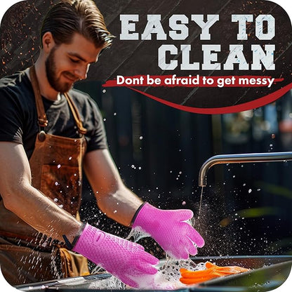 KITCHEN PERFECTION S Silicone Smoker Oven Gloves -Extreme Heat Resistant BBQ Gloves -Handle Hot Food Right on Your Grill Fryer Pit|Waterproof Oven Mitts |Superior Value Set+3 Bonuses