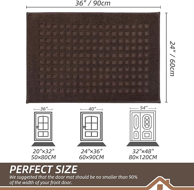 BEQHAUSE Waffle Door Mats Indoor 24"x36", Dog Mat for Muddy Paws Absorbent and Dirt Resist Floor Mats Non-Slip Washable Rugs for Entryway, Welcome Mat for Front Back Door, Muddy Wet Shoes, Dark Brown
