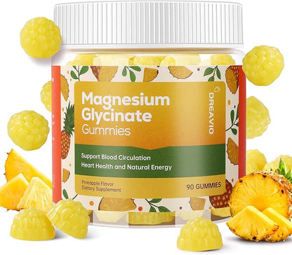 90 Count Magnesium Glycinate Gummies 400mg w/Ashwagandha Supplement - Sugar Free Zinc Magnesium Glycinate Supplement Ashwagandha Gummies for Adults Pineapple Flavor