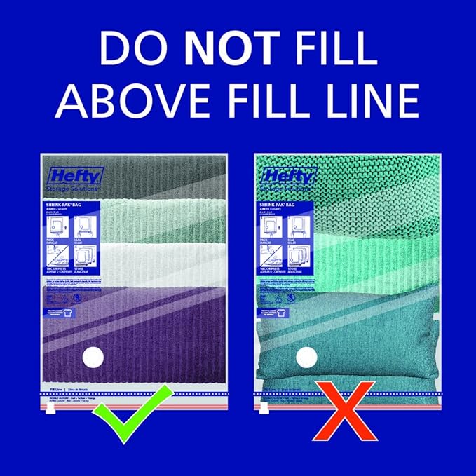 Hefty Shrink-Pak - 4 Large Vacuum Storage Bags for Clothes, Pillows, Towels, or Blankets - Space Saver Vacuum Sealer Bags Ideal Under Bed Storage Solutions