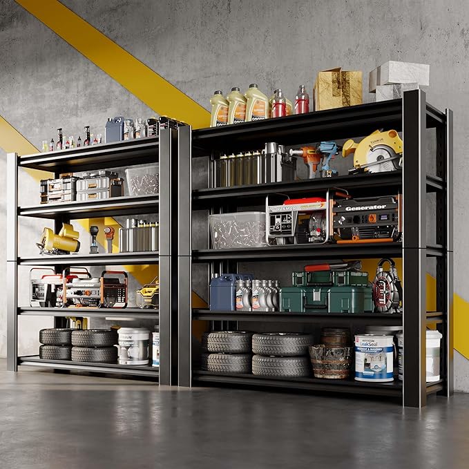 47.8" W Heavy Duty Garage Shelving 3000LBS Storage Shelves, Adjustable 5-Tier Storage Rack, Metal Shelves for Garage/Warehouse/Basement, 47.8" W x 19.8" D x 72" H, 2 Pack