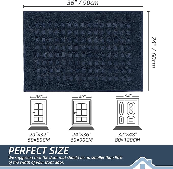 BEQHAUSE Waffle Door Mats Indoor 24"x36", Dog Mat for Muddy Paws Absorbent and Dirt Resist Floor Mats Non-Slip Washable Rugs for Entryway, Welcome Mat for Front Back Door, Muddy Wet Shoes, Navy Blue