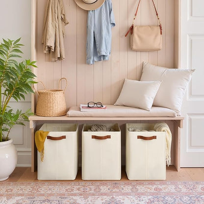 GRANNY SAYS Large Storage Baskets, Closet Storage Bins, Linen Closet organizers and storage, Fabric Storage Bins with Metal Frame, Clothes Baskets for Shelves, Towels, Beige, 3-Pack