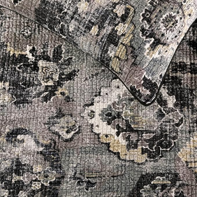 The HomeCentric Luxury Black & Grey Queen 74 x 18 inch Bed Runner with Pillow Cover, Velvet Damask with Tassels Bed Scarf, Abstract Modern - Paved Damask