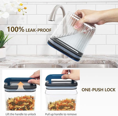Flip-Lock Airtight Food Storage Containers 6-PC (0.6 Qt*2+1.6 Qt*3+3.4 Qt),Leakproof Ring Seal Top,Anti-Slip Pantry Canister for Flour Sugar,Coffee,Dog Food Treat,Rectangle Black