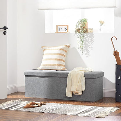 SONGMICS MAZIE Collection - 43 Inches Storage Ottoman, Foldable Storage Bench with Flipping Lid, 660 lb Load Capacity, for Entryway, Living Room, Bedroom, Light Gray ULSF71G