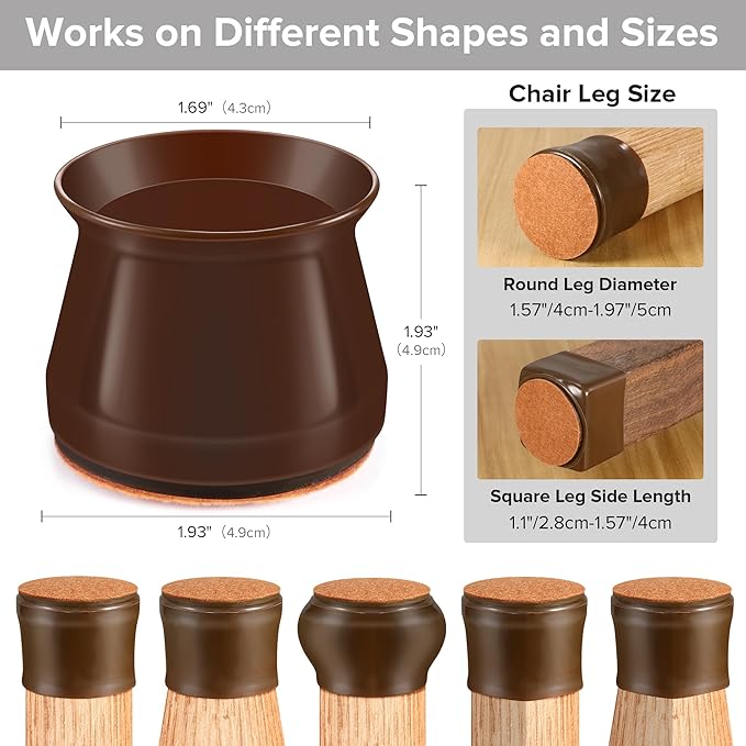 24PCS Upgraded Silicone Chair Leg Floor Protectors for Hardwood Floors, Furniture Sliders for Chair Legs, Felt Bottom Furniture Pads, Anti-Slip Round&Square Cap Covers to Scratch and Reduce Noise