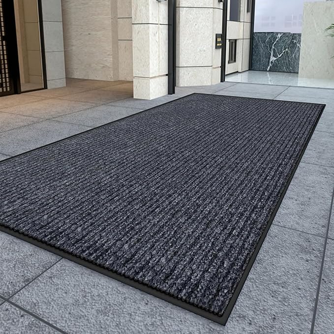 Kuyal Front Door Mat, 3'x10' Indoor Outdoor Entrance, Commercial Floor Inside Outside Entrance, Heavy Duty Durable Welcome Mat, Rubber Backing Non Slip Outdoor Mats for Entryway,Dark Gray