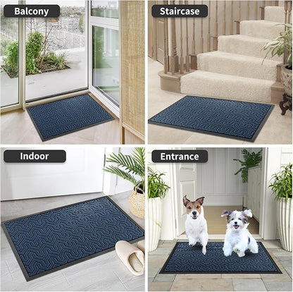 Yimobra Extra Large Door Mat Outside Entrance 60x32, Waterproof Heavy Duty Outdoor Mats for Front Door, Non Slip Rubber Entry Mat for Garage Patio, Easy Clean, Blue