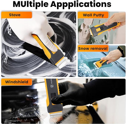MulWark Razor Blade Scraper, 2 Pack Razor Scraper Tool with Extra 42pcs Razor Blades, Glass scraper with Storage Function Cleaning Scraper Tool for Cooktop, Glass, Old Label, Decal Sticker