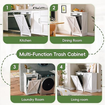 Betterhood Tilt Out Trash Can Cabinet, Hidden Trash Bin with Deodorizing & Negative Ion System, Pet-Proof Kitchen Waste Cabinet for Kitchen, Dining Room, Living Room (White, 1 * 10 Gallons)