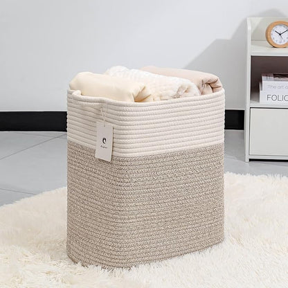 Medium and Large Woven Basket//With Handle, Used for Toys and Fabric Storage Basket used for Storing xl Storage Box, Decorative Storage Box Room (14L*15.7H WWhite Brown, 14L*10W*15.7H)