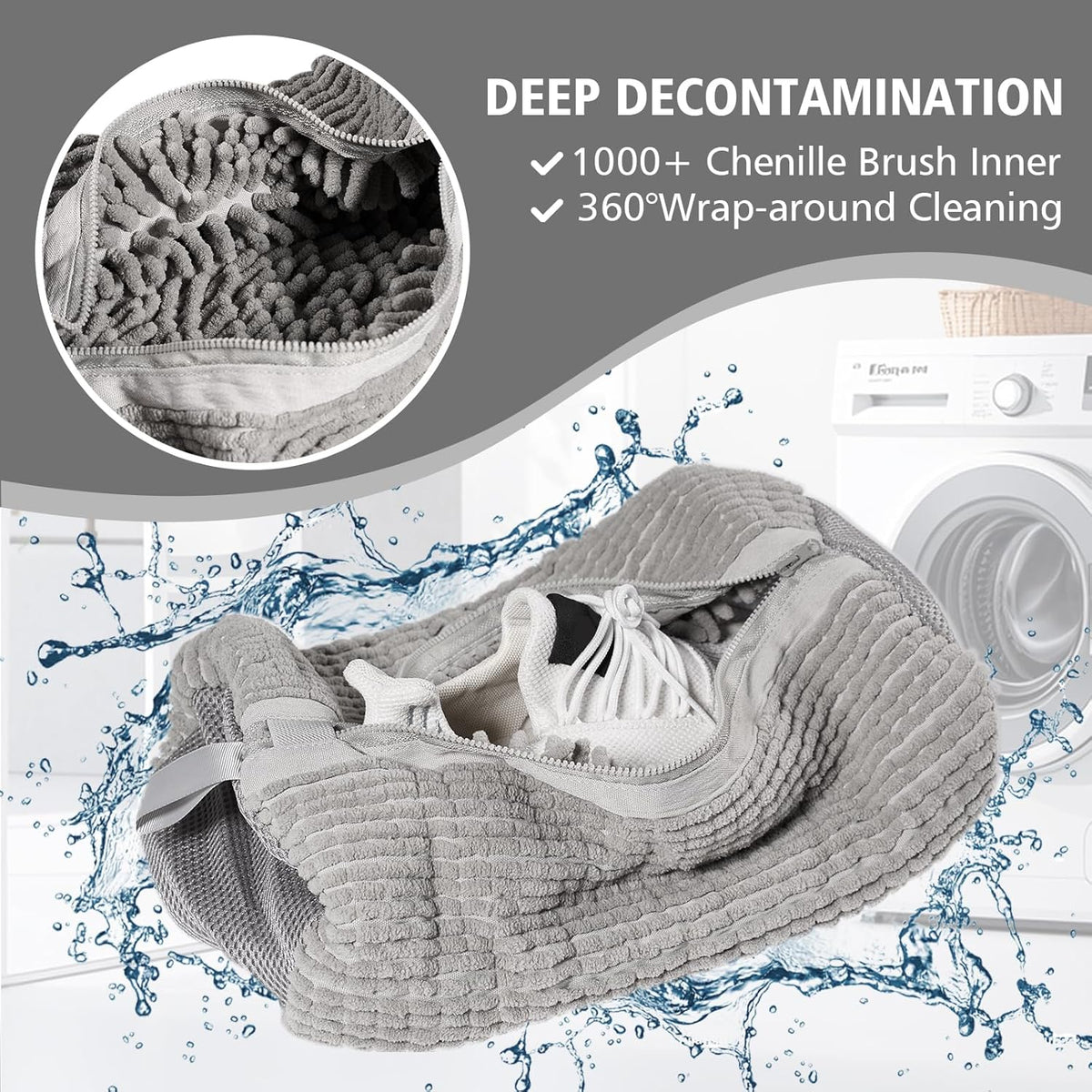 HEAVYWOOD Shoes Bag for Washing Machine Reusable Shoe Cleaning Washing Machine Bag Sturdy Anti-Rust Zipper 15.7’’*7.8’’ Shoe Laundry Bag for Washer and Dryer for Sneakers (Gray, 2Packs)