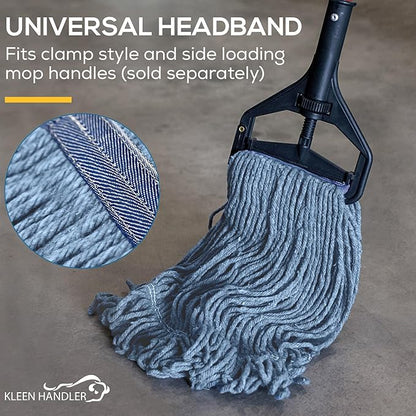 KLEEN HANDLER General Cleaning Mop Heavy Duty Commercial Replacement, Wet Industrial Blue Cotton Looped End String Head Refill (Pack of 3)