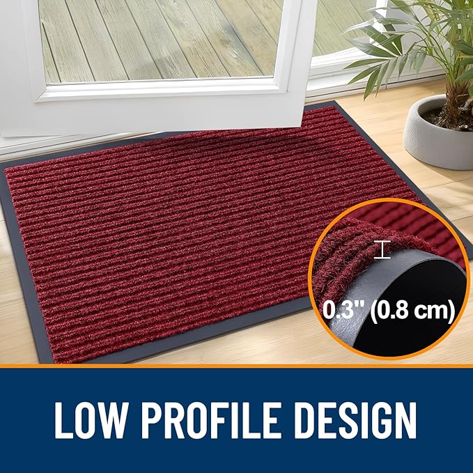 OLANLY Front Door Mat Indoor Outdoor Entrance, Waterproof Heavy Duty Doormat, Fade Resistant, Low Profile, Easy Clean Patio Porch Welcome Floor Mats for Entry, 71x47, Wine Red