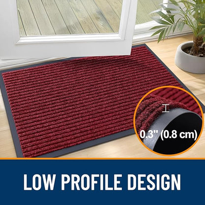 OLANLY Front Door Mat Indoor Outdoor Entrance, Waterproof Heavy Duty Doormat, Fade Resistant, Low Profile, Easy Clean Patio Porch Welcome Floor Mats for Entry, 33x21, Wine Red