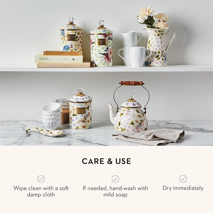 MACKENZIE-CHILDS Wildflowers Enamel Canister, Floral Kitchen Storage Container with Lid, Small