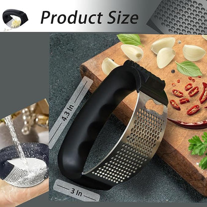 Stainless Steel Garlic Press, Garlic Press Rocker Garlic Masher Garlic Masher for Mashing Garlic, Kitchen Tools with Ergonomic Handle, Garlic Peeler