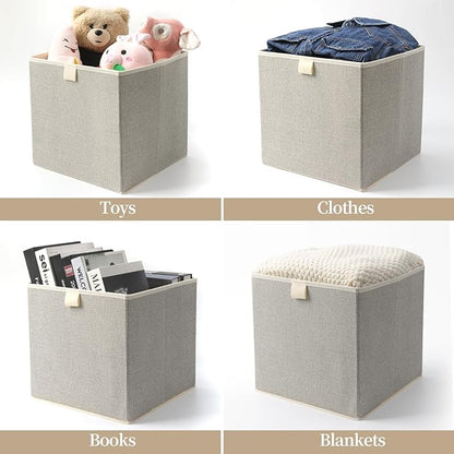 Storage Baskets, 11.8-Inch Woven Fabric Bins, Storage Cubes with Reinforced Handles, Organizer Bins for Closet Shelves, Foldable, for Toys, Clothes, Natural Beige (2PCS/Beige-11.8*11.8*11.8inch)