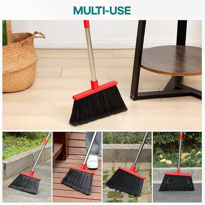 PBHEPJ Broom, Outdoor Broom for Floor Cleaning, 58" Long Stainless Steel Handle, Hard Bristle Angle Broom for Sweeping Indoor, Commercial, Industrial, Garage, Kitchen