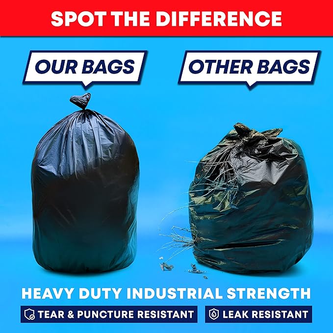 95-96 Gallon Trash Bags Heavy Duty (25 Bags w/Ties Value pack) Extra Large Trash Bags, 90 Gallon, 95 Gallon, 96 Gallon, 100 Gallon