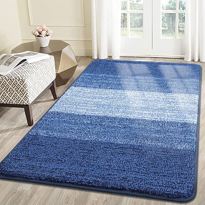 Kitinjoy Indoor Outdoor Door Mat, 59x36 Non-Slip Absorbent Dirt Trapper, Low-Profile Washable Inside Entrance Front Floor Mat, Sturdy Soft Entry Doormats for Entryway, Navy Blue