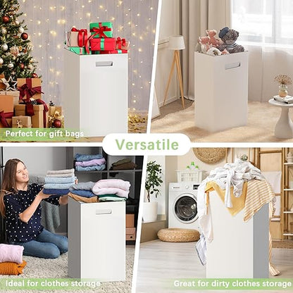 Extra Strong Corrugated Cardboard Portable Garbage Can, 4 Pack Reuseable and Disposeable Extra Large Trash Cans, 13 Gallon (21.6" H x 13.5" W x 10" D), Recycled Garbage Can and Recycling Bins, White