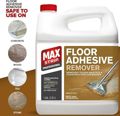 Max Strip Floor Adhesive Remover - 1 Gallon - Professional Fast Working Gel Strips Multiple Layers - Removes Tough Mastics and Construction Adhesives - No Harsh Odor Leaves Surface Clean