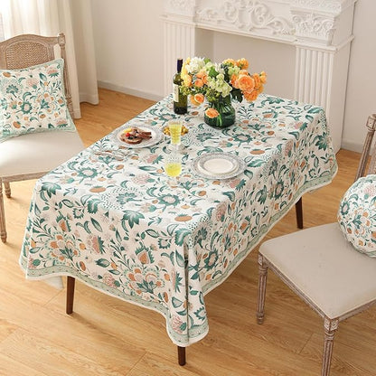 patdrea Designer Green Long Rectangle Table Cloth,Vintage Italian Floral Country Linen Breathable Tablecloth,Decor Cover for Kitchen Dining,Christmas,Tea Party,Thanksgiving,63"x102"-Tree Life