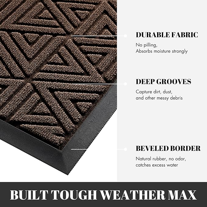 Yimobra Large Door Mat 36x24, All-Weather Waterproof Non-Slip Welcome Matt Outdoor, Heavy Duty Non Slip Doormat for Entryway for Patio and Garage Indoor, Easy Clean, Brown