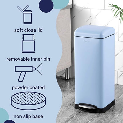 happimess HPM1007I Betty Retro 8-Gallon Step-Open Trash Can, Fingerprint Resistant, Modern, Minimalistic for Home, Kitchen, Laundry Room, Office, Bedroom, Bathroom, Tide Pool Blue