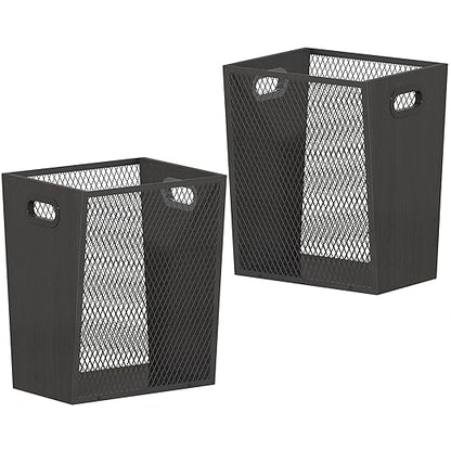 Piskyet Black Office Trash Can for Near Desk,7 Gallon Unique Wood Bedroom Garbage Can,Vintage Wastebasket with Handle, Decorative Trash Can for Home Office,2pack 12.2" L x 9.6" W x 14.9" H