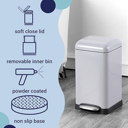 happimess HPM1012E Betty Retro Mini 3.2-Gallon Step-Open Trash Can, Fingerprint Resistant, Modern, Minimalistic for Home, Kitchen, Laundry Room, Office, Bedroom, Bathroom, Fog Gray