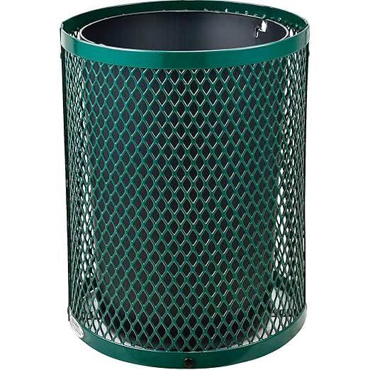 Global Industrial 36 Gallon Outdoor Steel Trash Can with Dome Lid, Plastic Liner and Anchor Kit Included, 23-1/2" Diameter x 40" H, Powder Coat Finish, Unassembled, Green