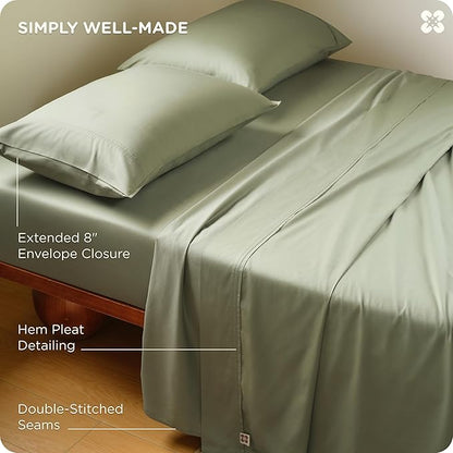 Bedsure Cooling Sheets, Rayon Derived from Bamboo & Cotton Blend, GentleSoft, Breathable, Queen Sheet Set, Deep Pocket Up to 18 Inches, Hotel Luxury Bedding for Hot Sleepers, Tea Green