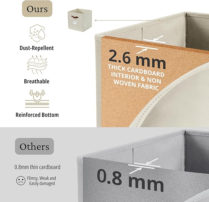 DECOMOMO Storage Bins, Cube Storage Bin with Labels, Fabric Storage Cubes for Shelves (10.5" x 11" / 2pcs, Beige)