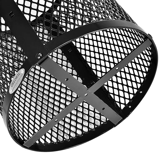 Global Industrial Outdoor Diamond Steel Trash Can with Rain Bonnet Lid and Plastic Liner, 36 Gallon Capacity, Black, Thermoplastic Coating, 23-1/2" Diameter, 40-1/2"H