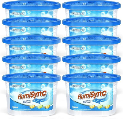 Moisture Absorbers 10 Pack, 16.9oz., Portable Humidity Absorber Boxes for Bathroom, Closet, Kitchen, Dehumidifiers, Attract and Trap Excess Moisture, Convenient and Effective, Blue