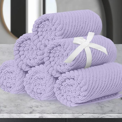 Washcloths for Showering, 6PC Large 13"x13" - Lightweight | Quick Dry | Soft | Absorbent, Thick Cotton Washcloths for Face, Purple Hand Towel Set, Lavender Face Towel for Hotel, Bathroom Essentials