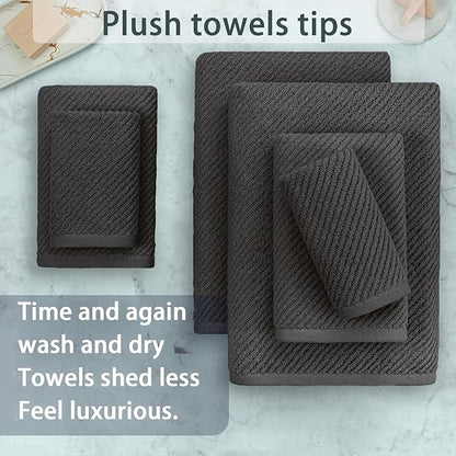 VOOVA & MOVAS Gray Towels - 100% Cotton | Lightweight | Quick Dry | Thick | Soft, Towel Set of 6, 2 Large Bath 30" x 56", 2 Hand 18" x 28", 2 Washcloths 13" x 13", Towel Gift Set, Dark Grey