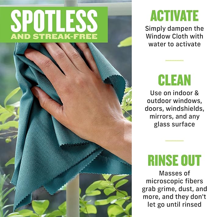 E-Cloth Microfiber Cleaning Cloth Glass Kit - Microfiber Towel Window Cleaning Kit - Microfiber Towels for Cars, Windows, Mirrors, & More - Winter Green
