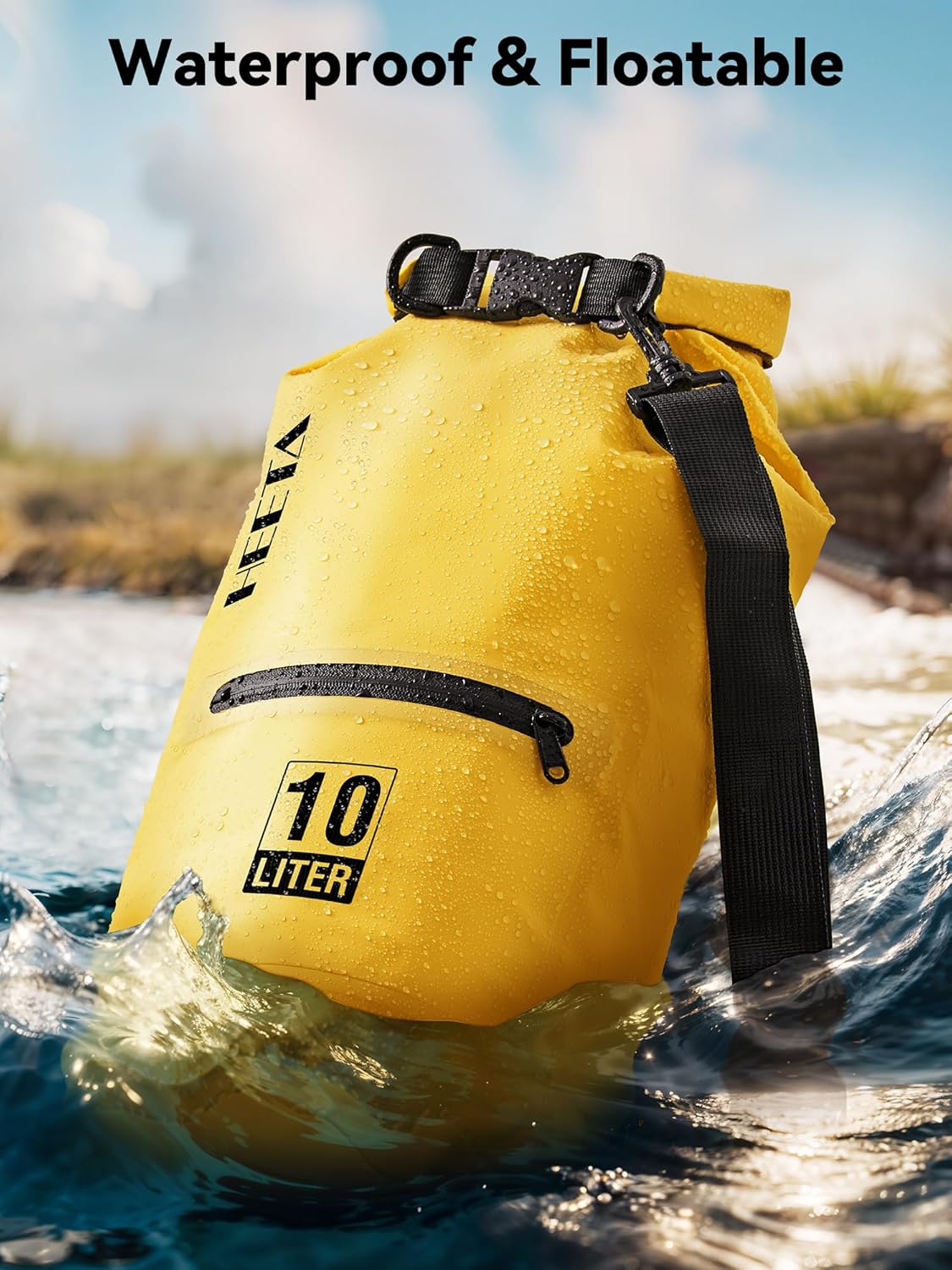 HEETA Waterproof Dry Bag with Front Zippered Pocket for Women Men, 5L/10L/20L/30L/40L Roll Top Lightweight Dry Storage Bag Backpack for Travel, Kayaking, Boating, Rafting, Camping, Hiking & Beach