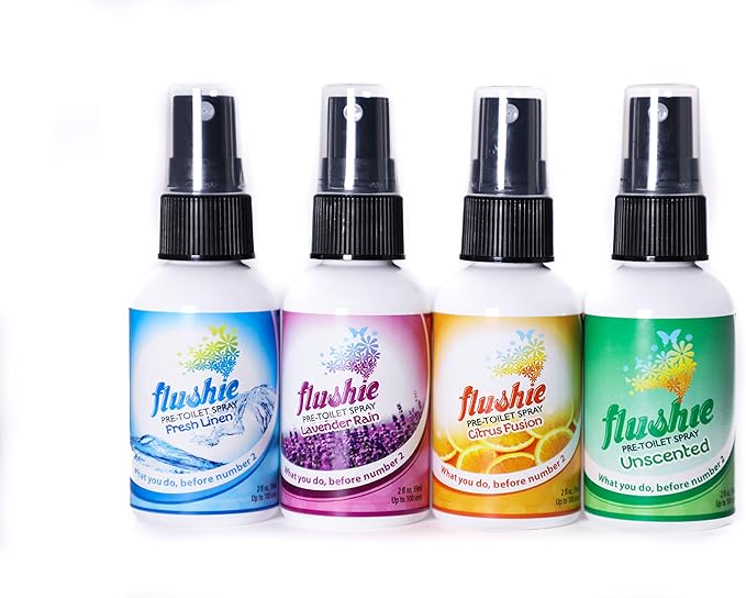 Flushie Pre-Toilet Spray for Poop Travel Size Toiletries Bathroom Deodorizer Traveling Essentials Odor Eliminator (Lavender, 2oz 4pack)