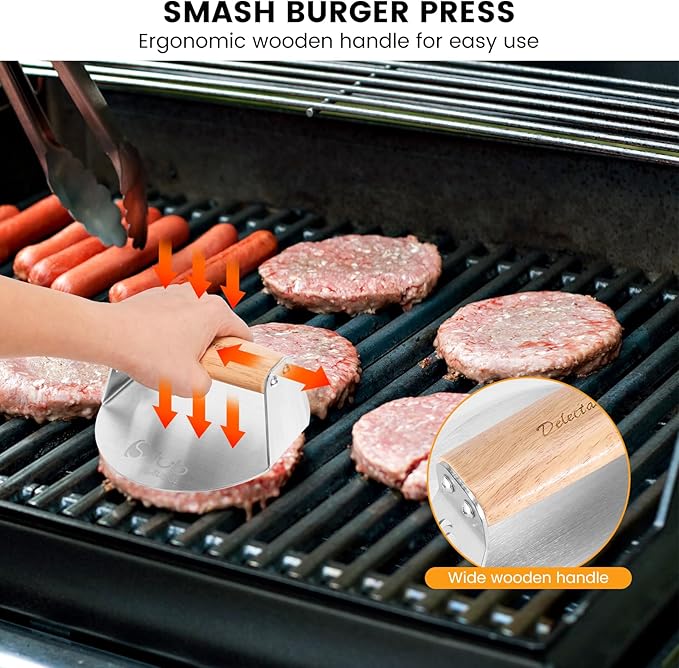 Burger Press 304 Stainless Steel Smash Burger Press with Wide Turner, 6" Hamburger Smasher Tool, Hamburger Press Perfect for Meat Weight Press, Cooking, and Burger Smasher for Grill Cooking