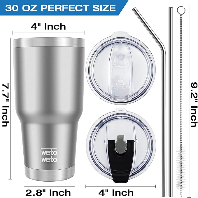 WETOWETO 30 oz Tumbler Stainless Steel Vacuum Insulated Coffee Ice Cup Double Wall Vacuum Coffee Tumbler for Hot and Cold drinks, Suitable for Beach, Travel, Party, Office (Stainless, 1 Pack)
