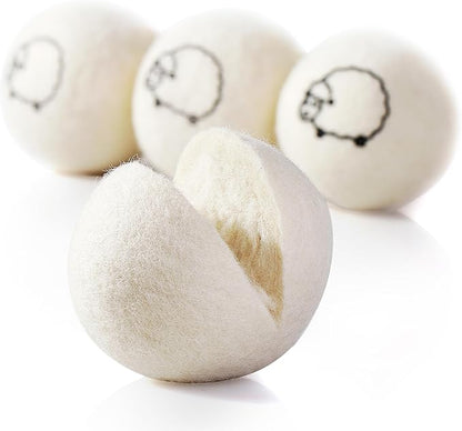 Hanamura 6 XXL Wool Dryer Balls - TÜV Tested 100% New Zealand Wool Balls for Dryer - Energy Saving & Baby-Safe Reusable Dryer Balls for Laundry - Non-Toxic Fabric Softener for WAD Free Laundry
