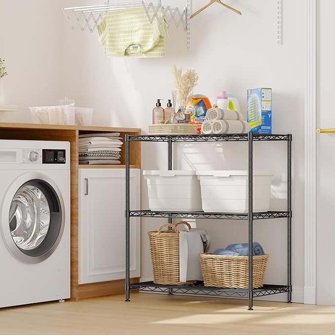 Storage Shelves Adjustable Wire Shelving Metal Wire Rack Shelving Unit Storage Shelf for Kitchen Laundry Room Pantry Closet Bathroom 24" W x 30" H x 14" D Black